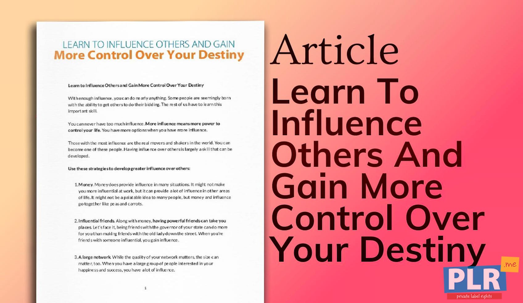 PLR Articles & Blog Posts - Learn To Influence Others And Gain